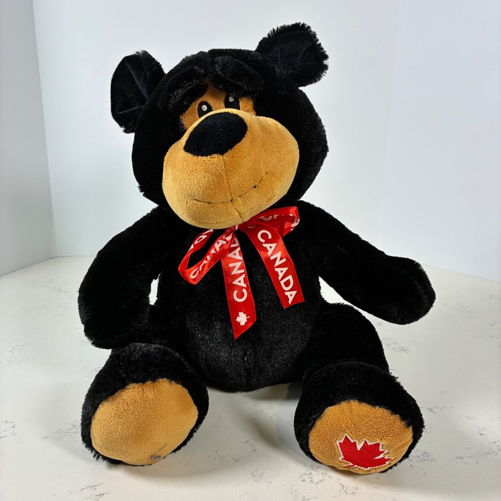 Plush Black Bear Canada Souvenir Maple Leaf Stuffed Animal Travel Cute Soft